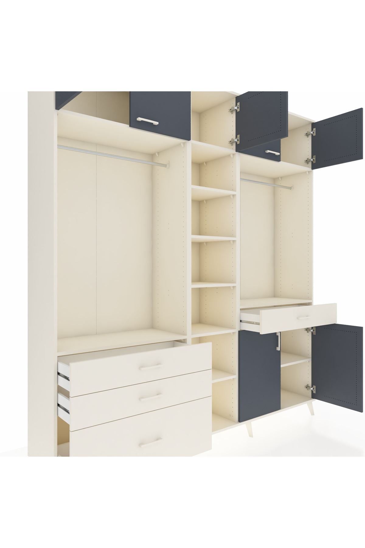 Hyperion Dolap 11 Raflı 4 Çekmeceli 2 Askılı 220x44x243 Aytaşı-Antrasit/Aytaşı