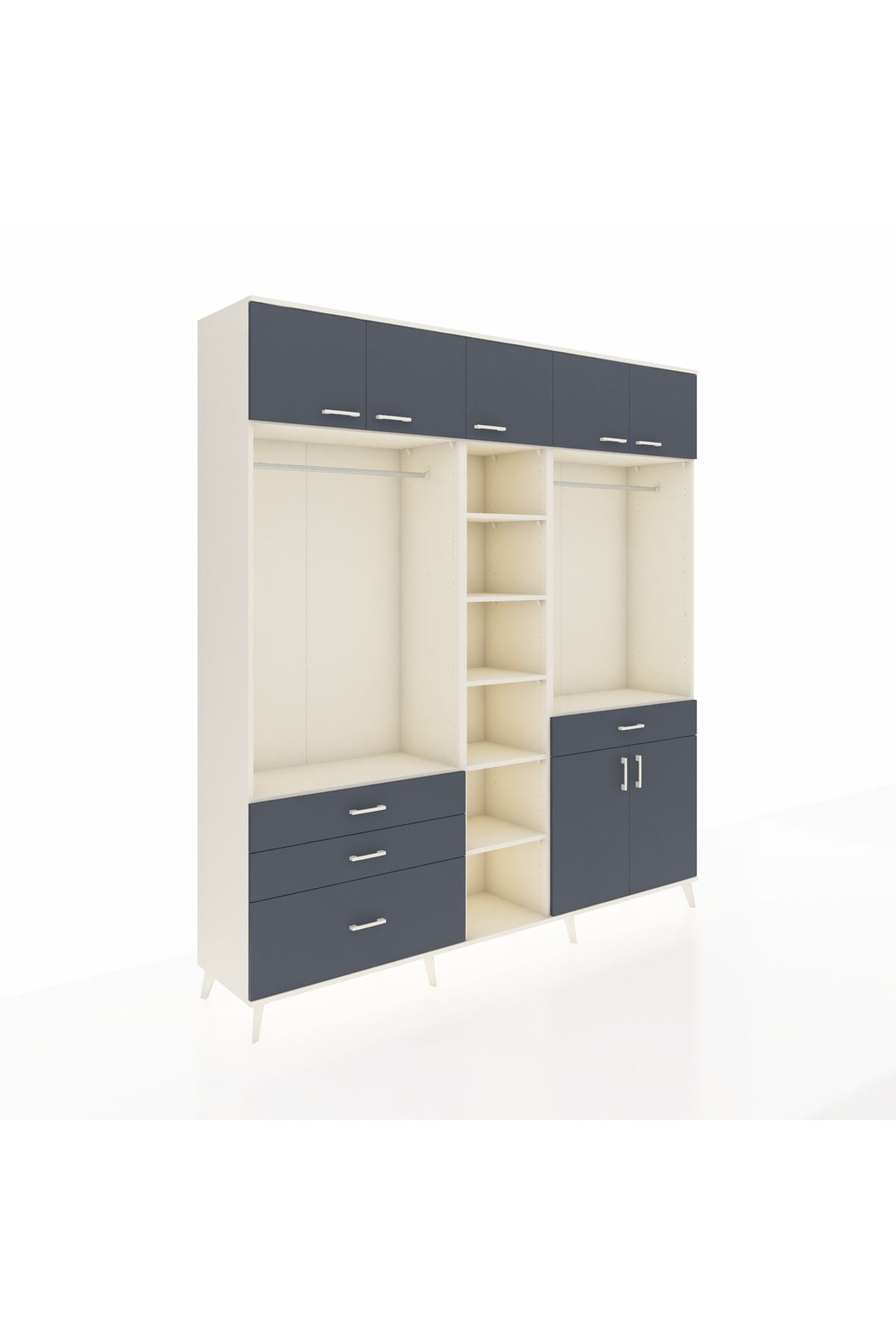 Hyperion Gardrop 11 Raflı 4 Çekmeceli 2 Askılı 220x44x243 Aytaşı-Antrasit/Antrasit