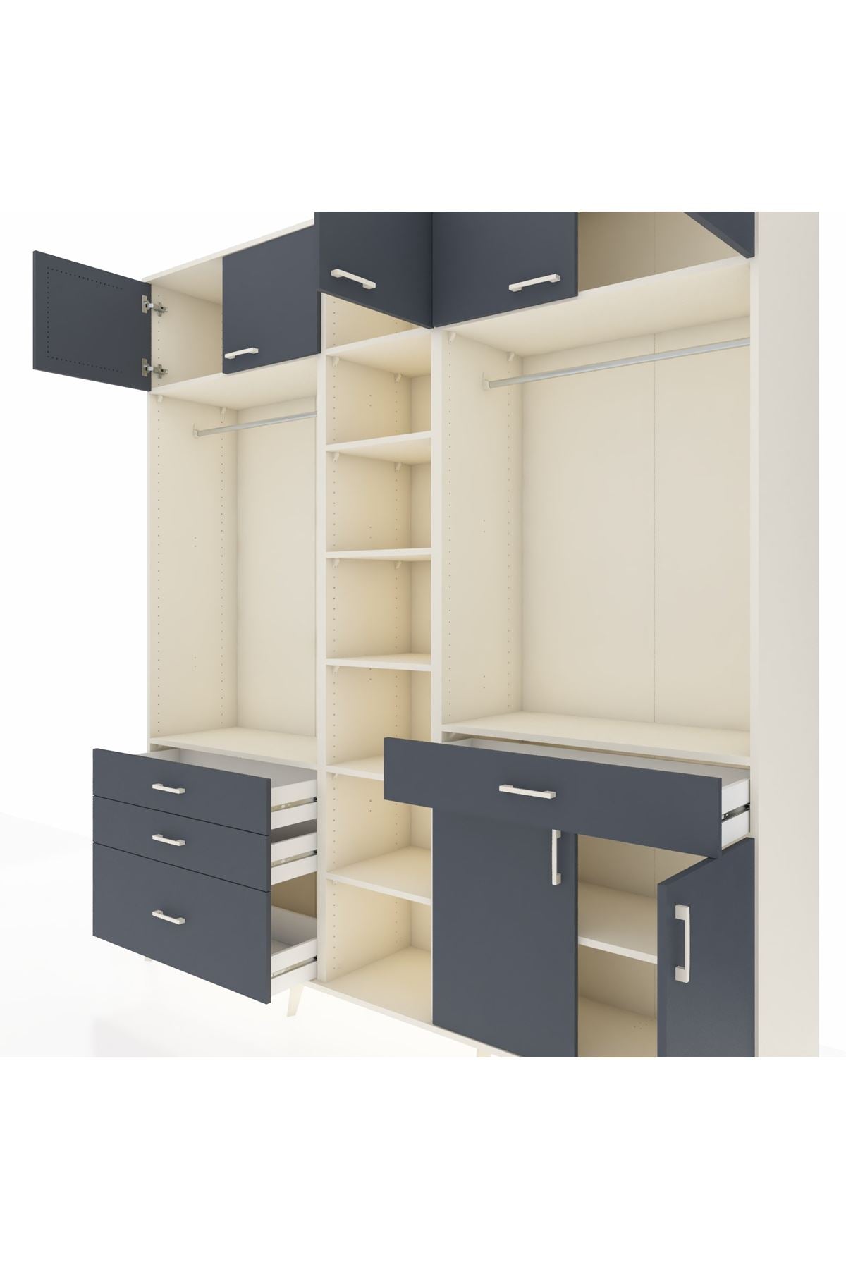 Hyperion Gardrop 11 Raflı 4 Çekmeceli 2 Askılı 220x44x243 Aytaşı-Antrasit/Antrasit