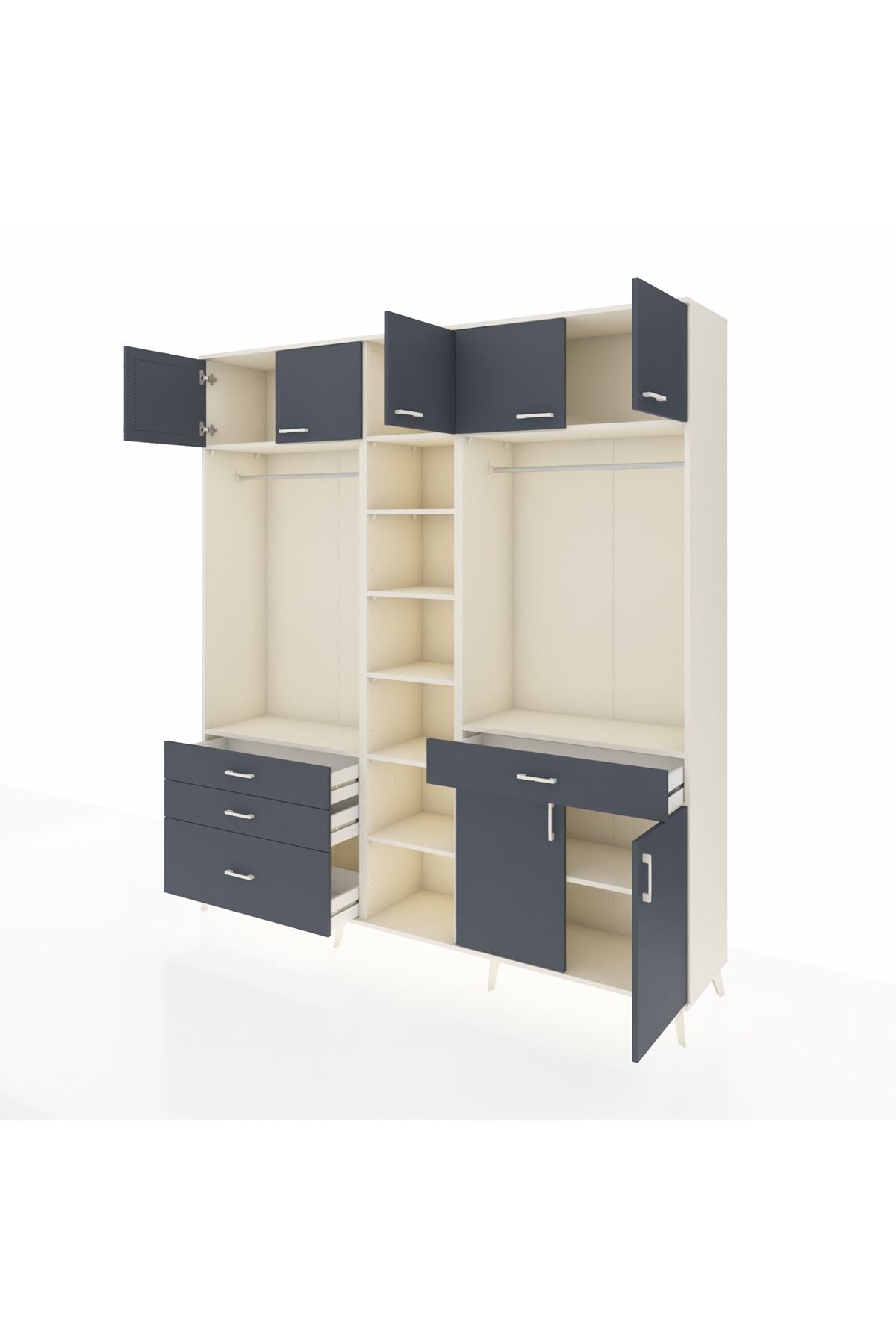 Hyperion Gardrop 11 Raflı 4 Çekmeceli 2 Askılı 220x44x243 Aytaşı-Antrasit/Antrasit