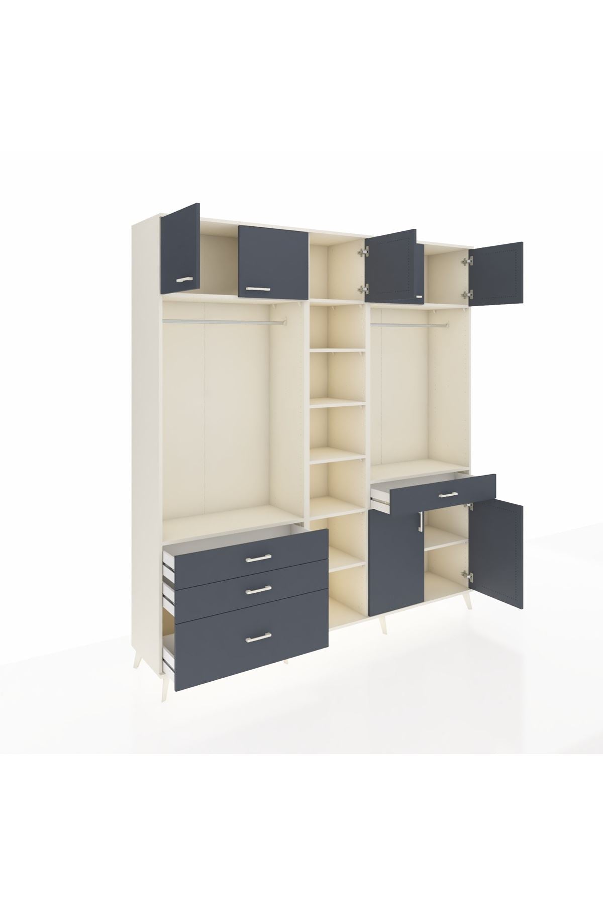 Hyperion Gardrop 11 Raflı 4 Çekmeceli 2 Askılı 220x44x243 Aytaşı-Antrasit/Antrasit