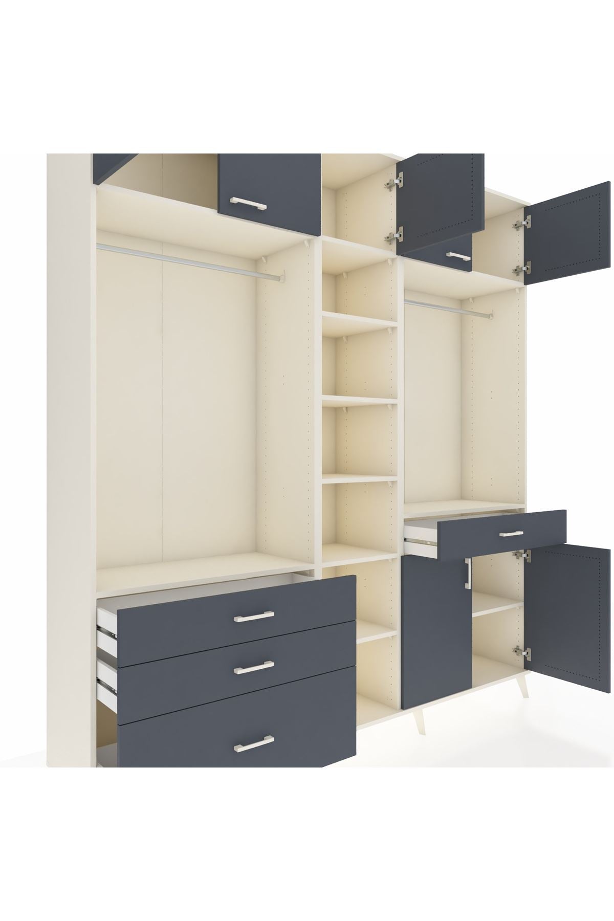 Hyperion Gardrop 11 Raflı 4 Çekmeceli 2 Askılı 220x44x243 Aytaşı-Antrasit/Antrasit