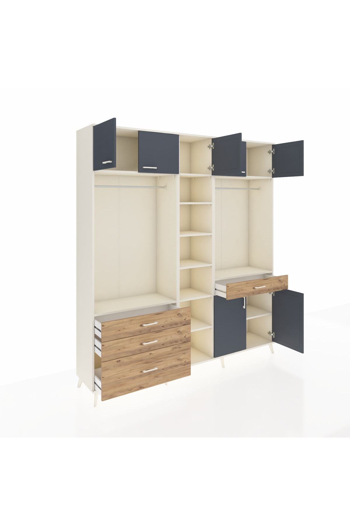 Hyperion Dolap 11 Raflı 4 Çekmeceli 2 Askılı 220x44x243 Aytaşı-Antrasit/Çam