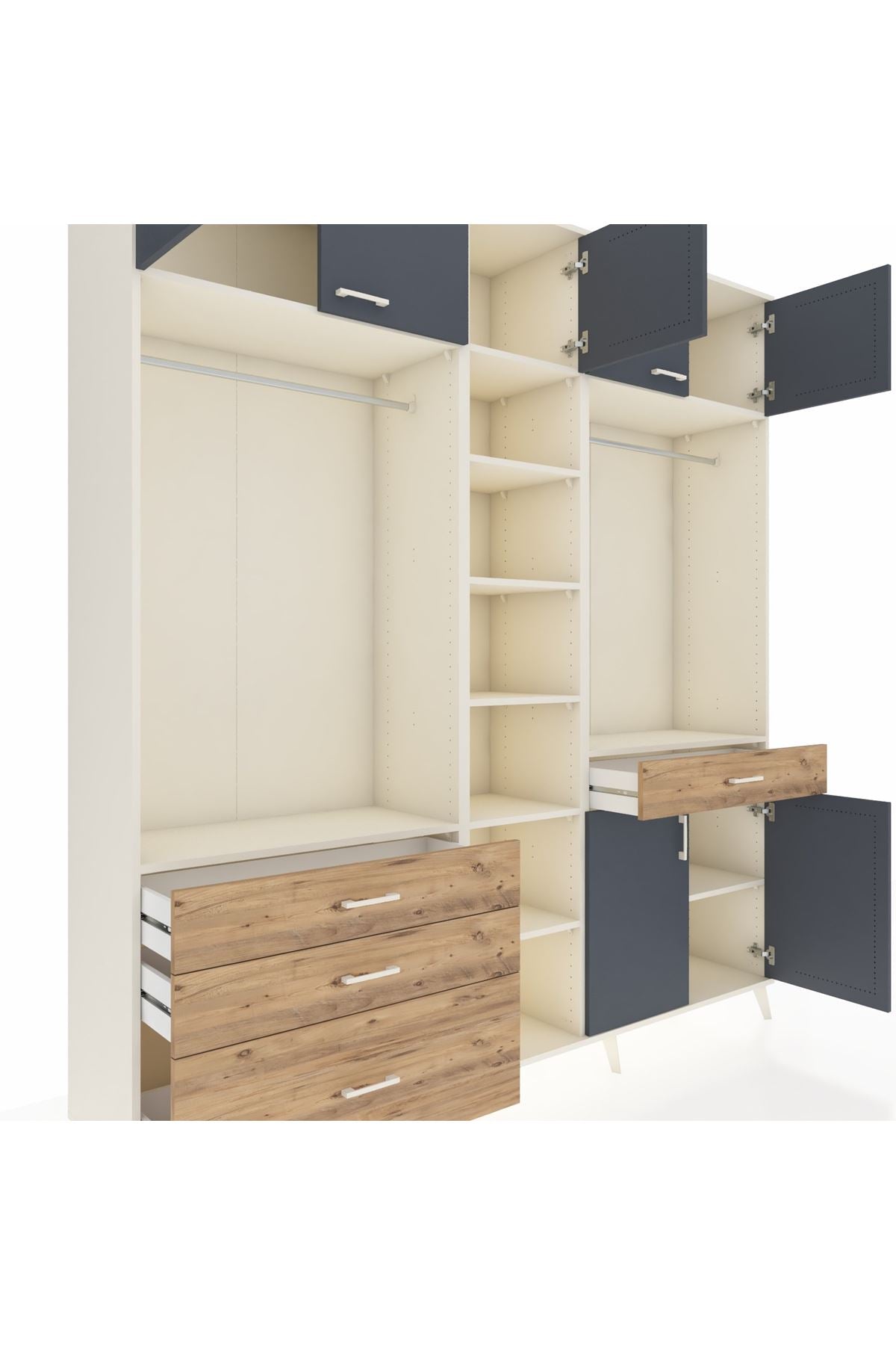 Hyperion Dolap 11 Raflı 4 Çekmeceli 2 Askılı 220x44x243 Aytaşı-Antrasit/Çam