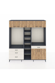 Hyperion Dolap 11 Raflı 4 Çekmeceli 2 Askılı 220x44x243 Antrasit-Çam/Aytaşı