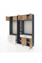 Hyperion Dolap 11 Raflı 4 Çekmeceli 2 Askılı 220x44x243 Antrasit-Çam/Aytaşı