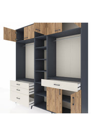 Hyperion Dolap 11 Raflı 4 Çekmeceli 2 Askılı 220x44x243 Antrasit-Çam/Aytaşı