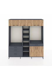 Hyperion Dolap 11 Raflı 4 Çekmeceli 2 Askılı 220x44x243 Antrasit-Çam/Antrasit