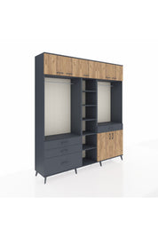 Hyperion Dolap 11 Raflı 4 Çekmeceli 2 Askılı 220x44x243 Antrasit-Çam/Antrasit