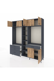 Hyperion Dolap 11 Raflı 4 Çekmeceli 2 Askılı 220x44x243 Antrasit-Çam/Antrasit