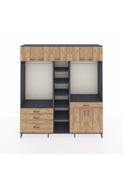 Hyperion Gardrop 11 Raflı 4 Çekmeceli 2 Askılı 220x44x243 Antrasit-Çam/Çam