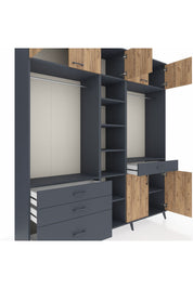 Hyperion Dolap 11 Raflı 4 Çekmeceli 2 Askılı 220x44x243 Antrasit-Çam/Antrasit