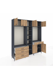 Hyperion Gardrop 11 Raflı 4 Çekmeceli 2 Askılı 220x44x243 Antrasit-Çam/Çam