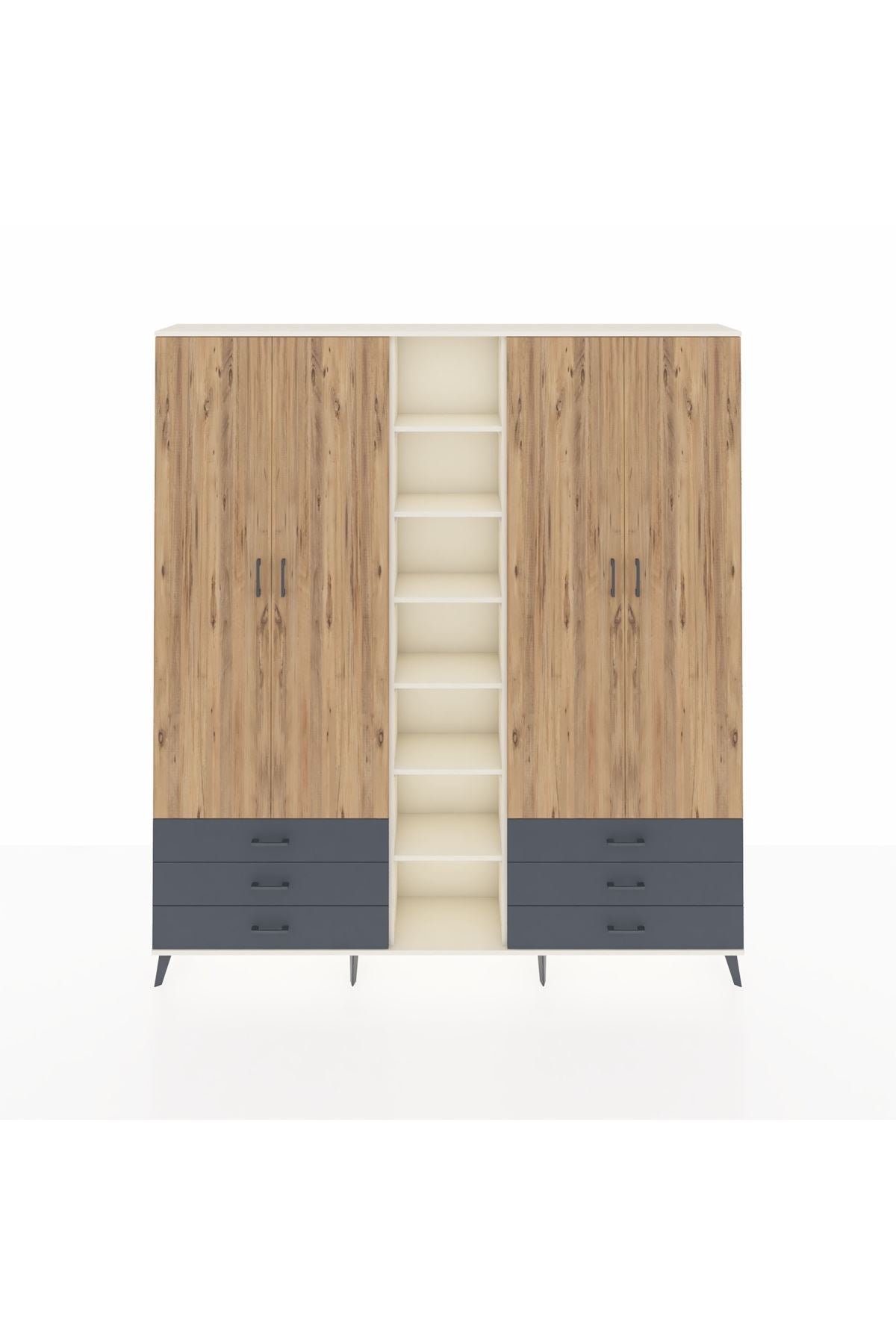 Arges Dolap 13 Raflı 6 Çekmeceli 2 Askılı 220x30x243 Aytaşı-Çam/Antrasit