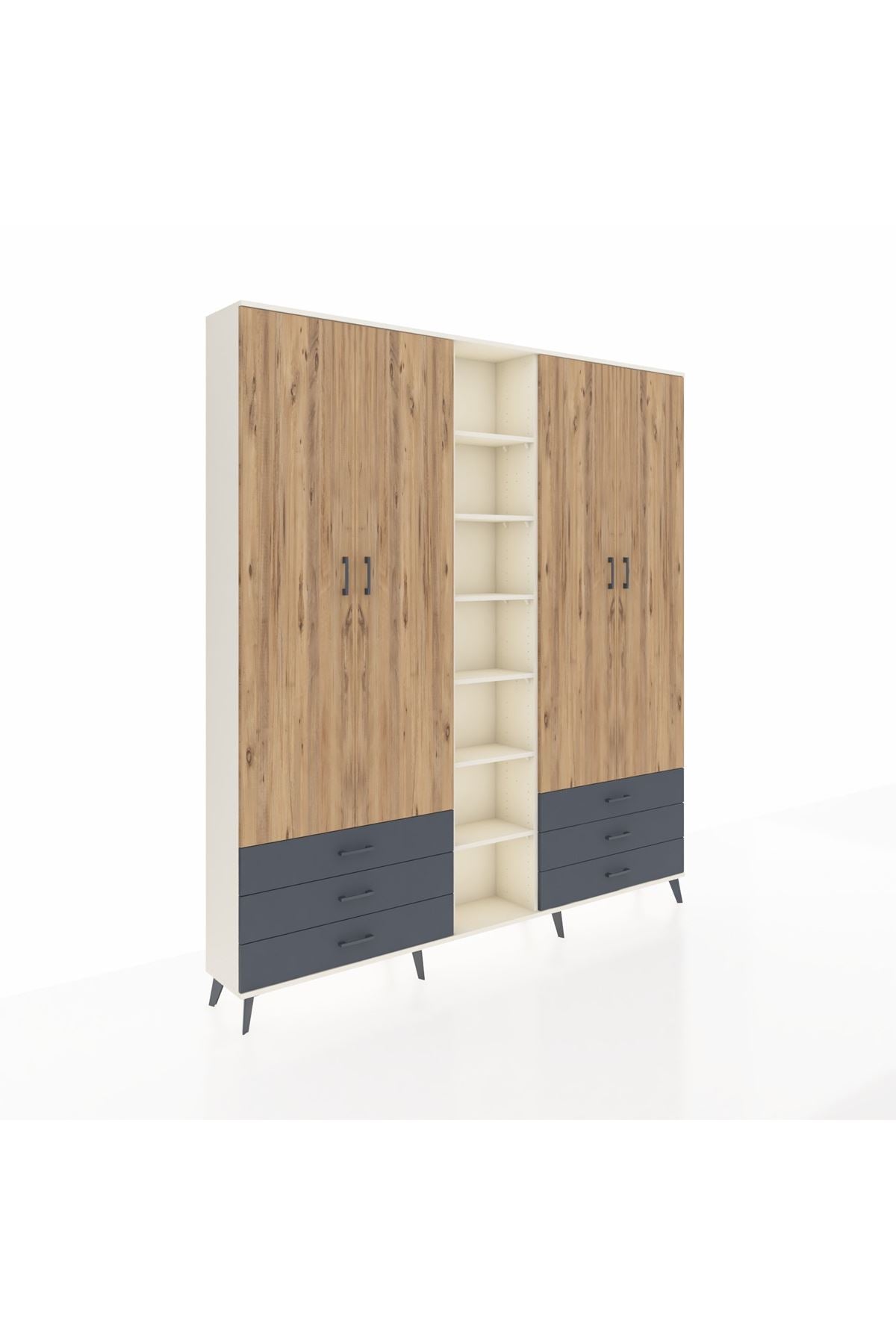 Arges Dolap 13 Raflı 6 Çekmeceli 2 Askılı 220x30x243 Aytaşı-Çam/Antrasit