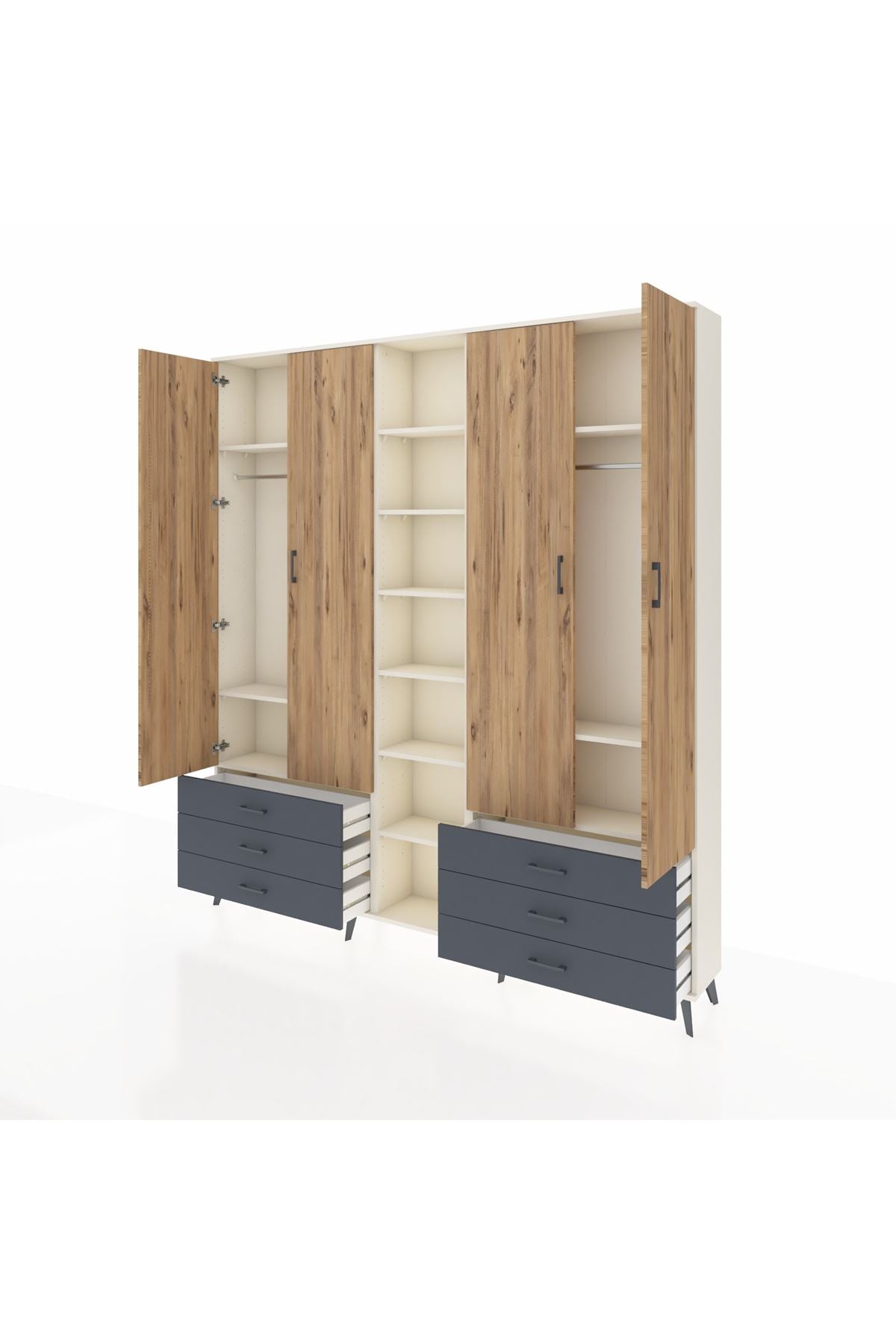 Arges Dolap 13 Raflı 6 Çekmeceli 2 Askılı 220x30x243 Aytaşı-Çam/Antrasit