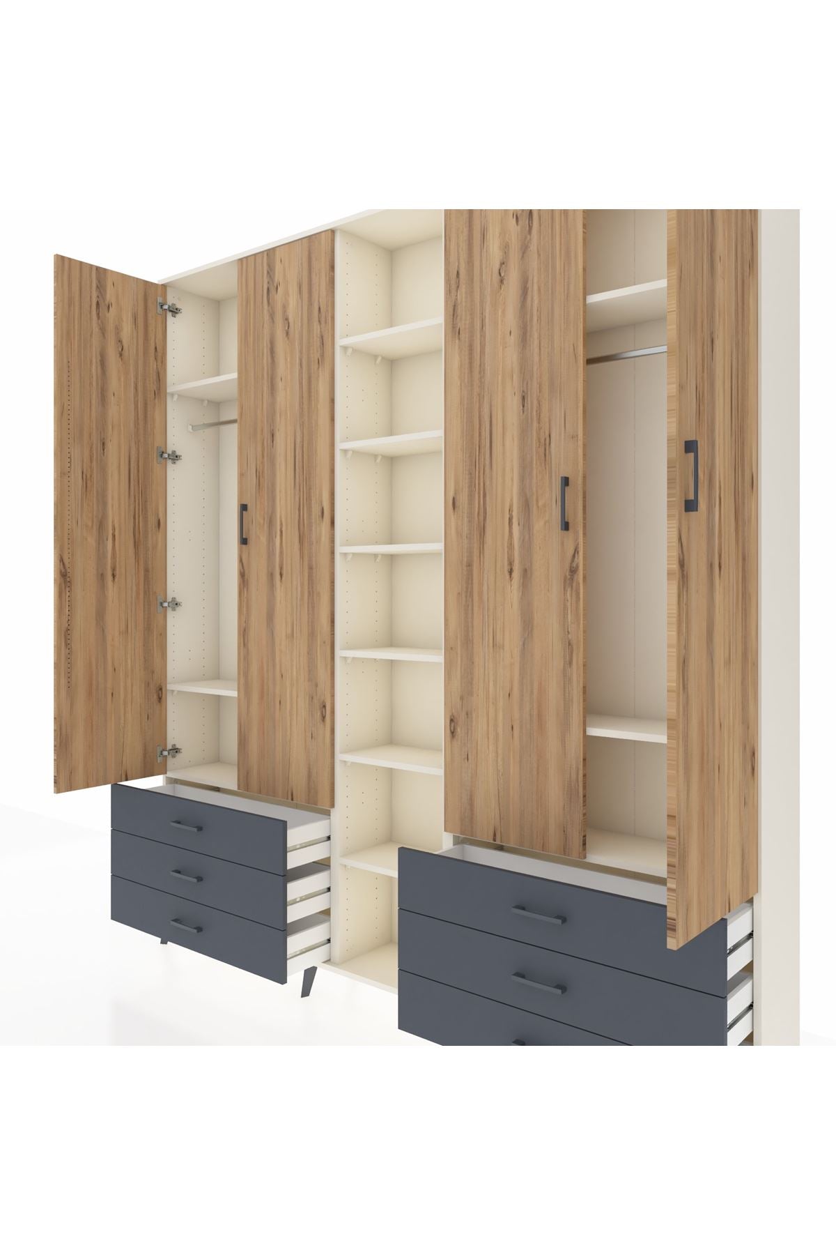 Arges Dolap 13 Raflı 6 Çekmeceli 2 Askılı 220x30x243 Aytaşı-Çam/Antrasit