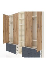 Arges Dolap 13 Raflı 6 Çekmeceli 2 Askılı 220x30x243 Aytaşı-Çam/Antrasit