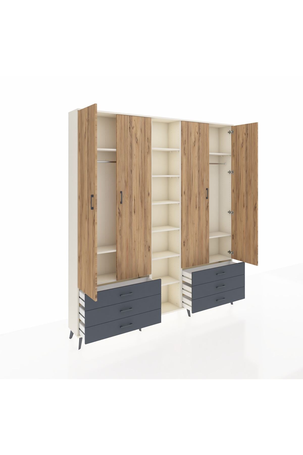 Arges Dolap 13 Raflı 6 Çekmeceli 2 Askılı 220x30x243 Aytaşı-Çam/Antrasit