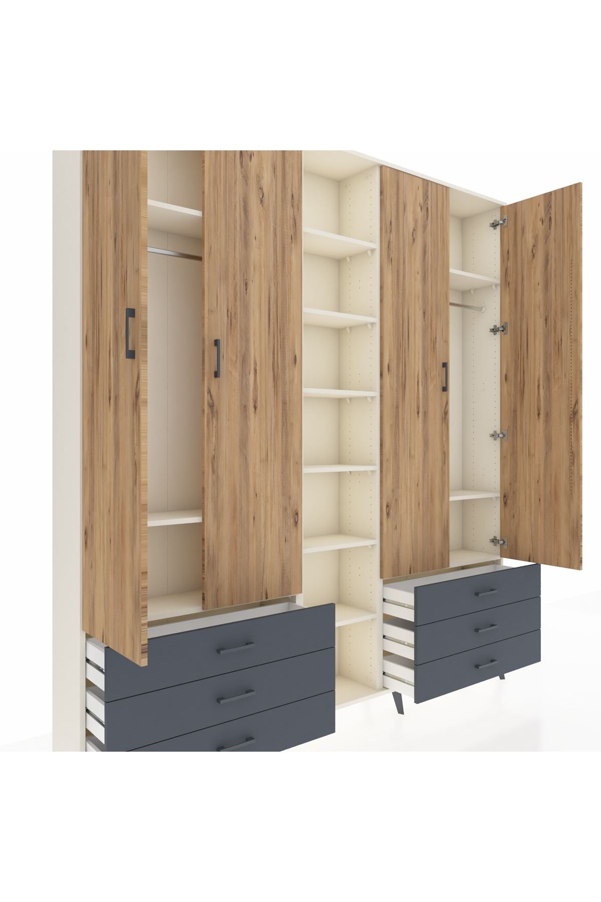 Arges Dolap 13 Raflı 6 Çekmeceli 2 Askılı 220x30x243 Aytaşı-Çam/Antrasit