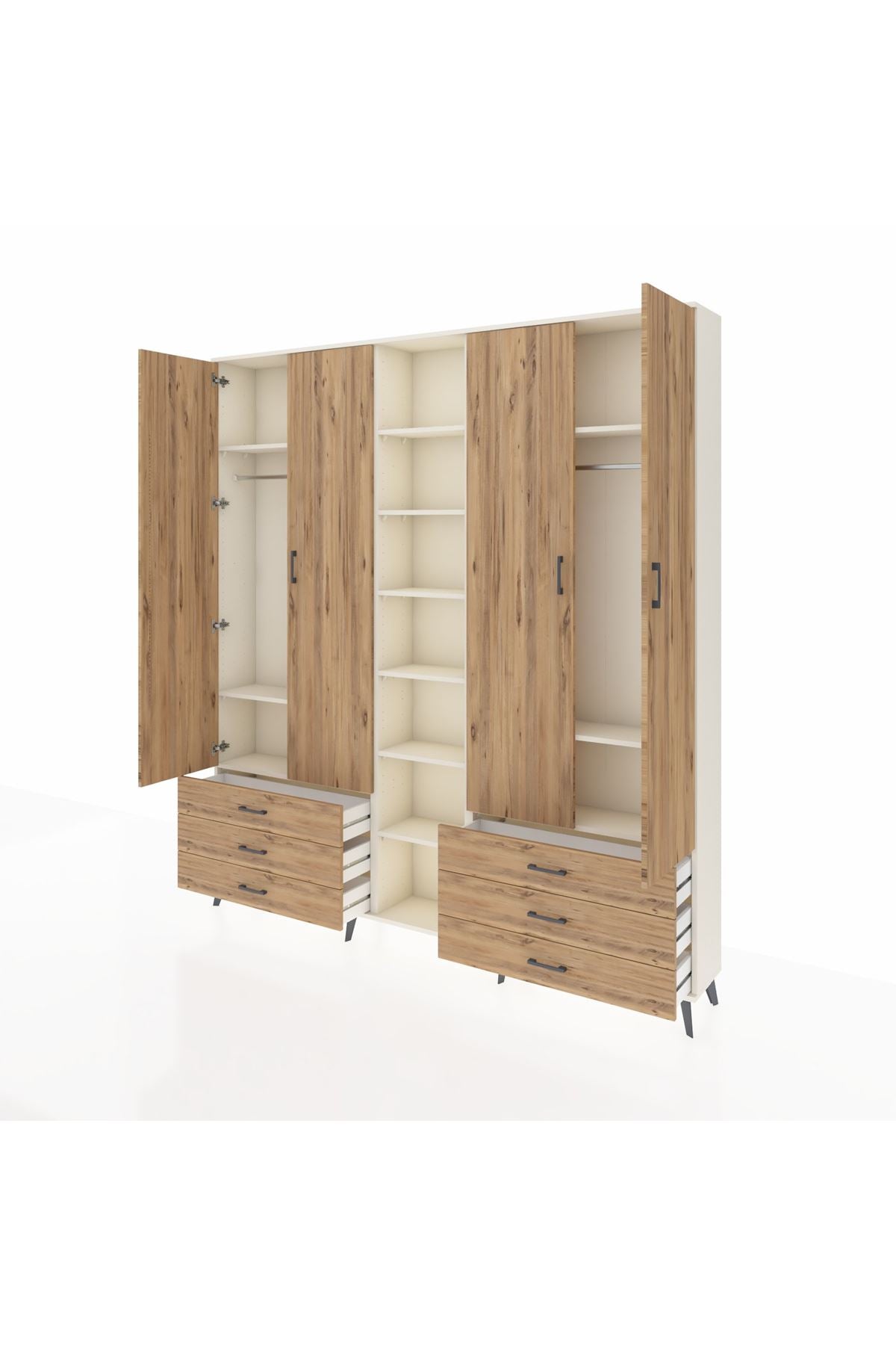 Arges Gardrop 13 Raflı 6 Çekmeceli 2 Askılı 220x30x243 Aytaşı-Çam