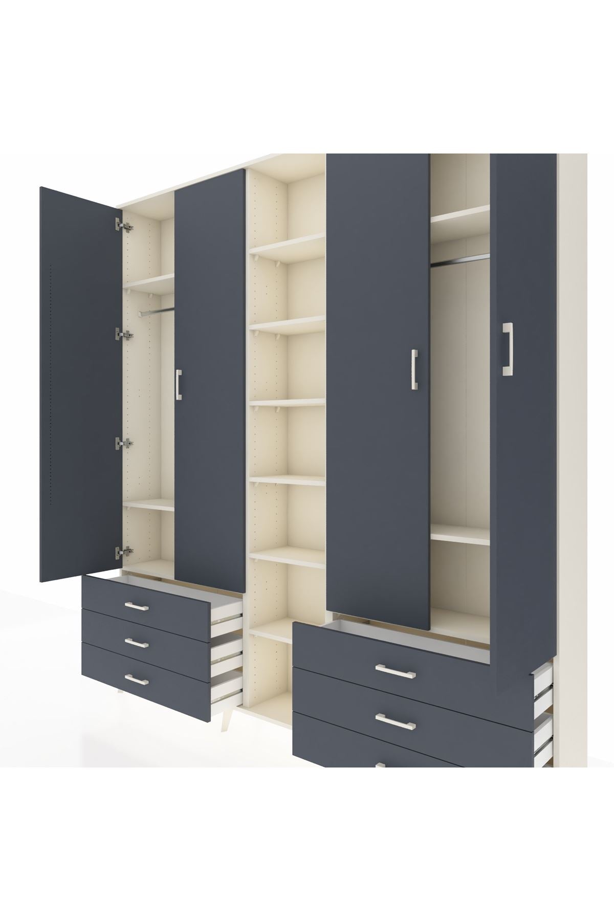 Arges Gardrop 13 Raflı 6 Çekmeceli 2 Askılı 220x30x243 Aytaşı-Antrasit