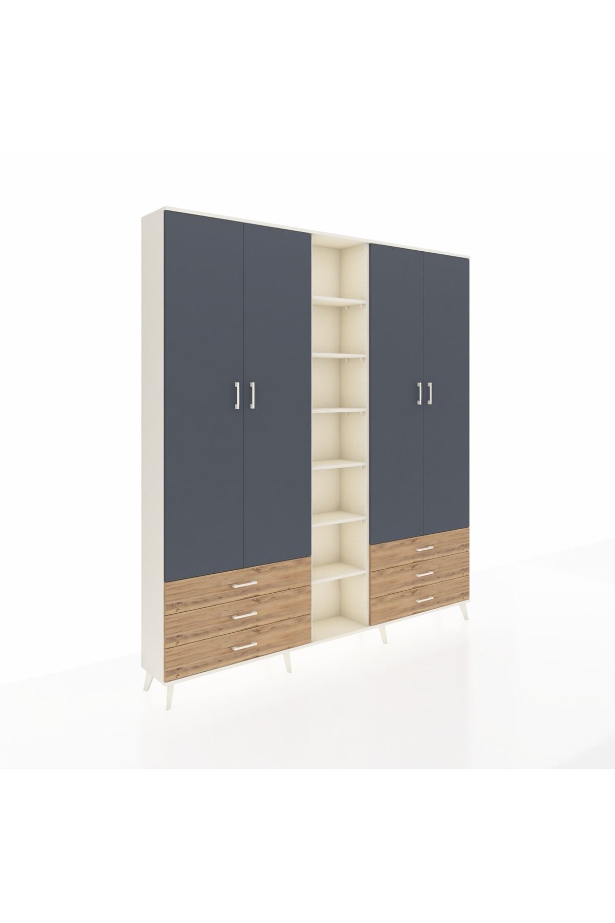 Arges Dolap 13 Raflı 6 Çekmeceli 2 Askılı 220x30x243 Aytaşı-Antrasit/Çam