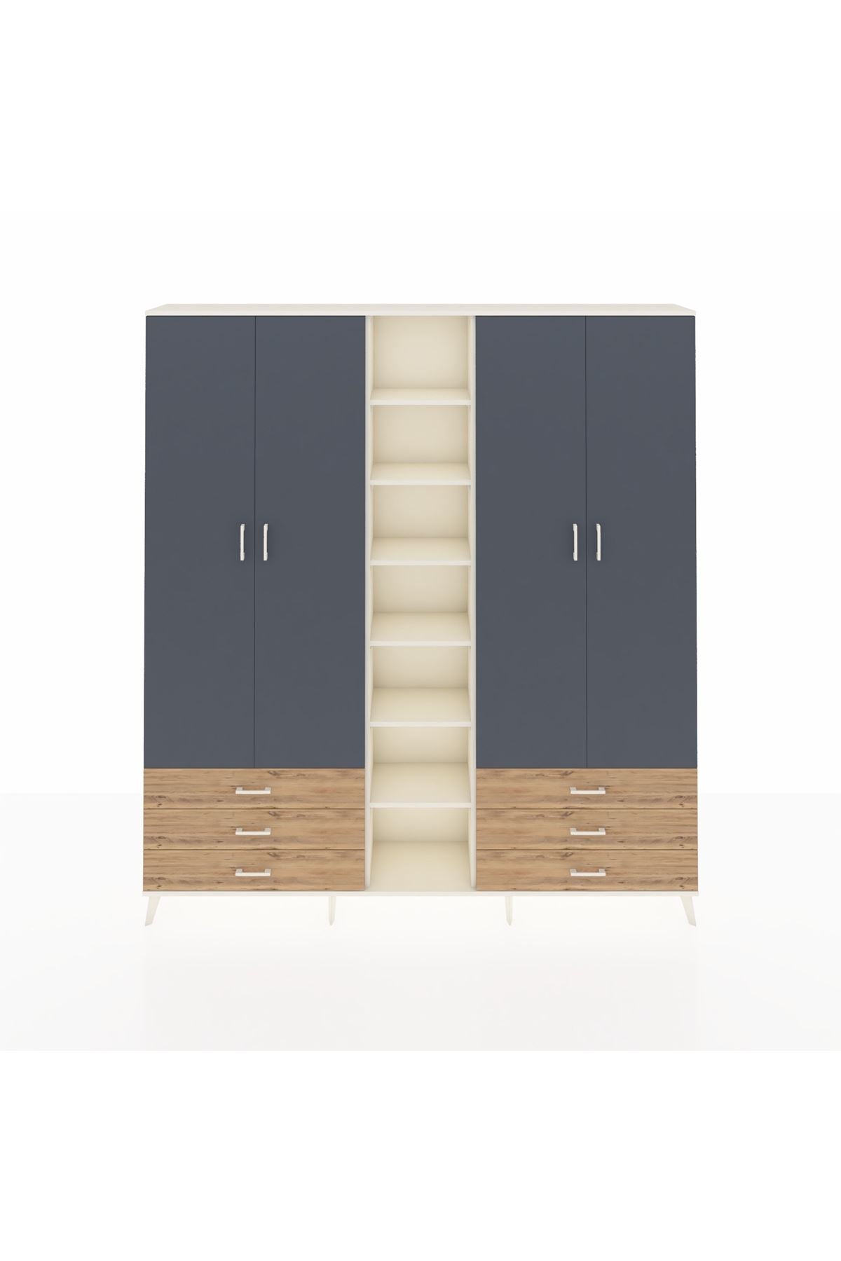 Arges Dolap 13 Raflı 6 Çekmeceli 2 Askılı 220x30x243 Aytaşı-Antrasit/Çam