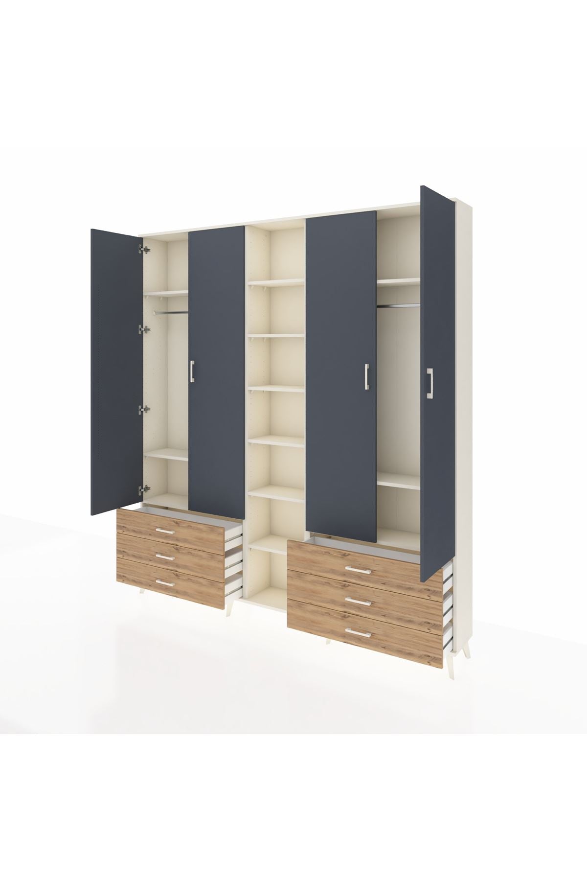 Arges Dolap 13 Raflı 6 Çekmeceli 2 Askılı 220x30x243 Aytaşı-Antrasit/Çam