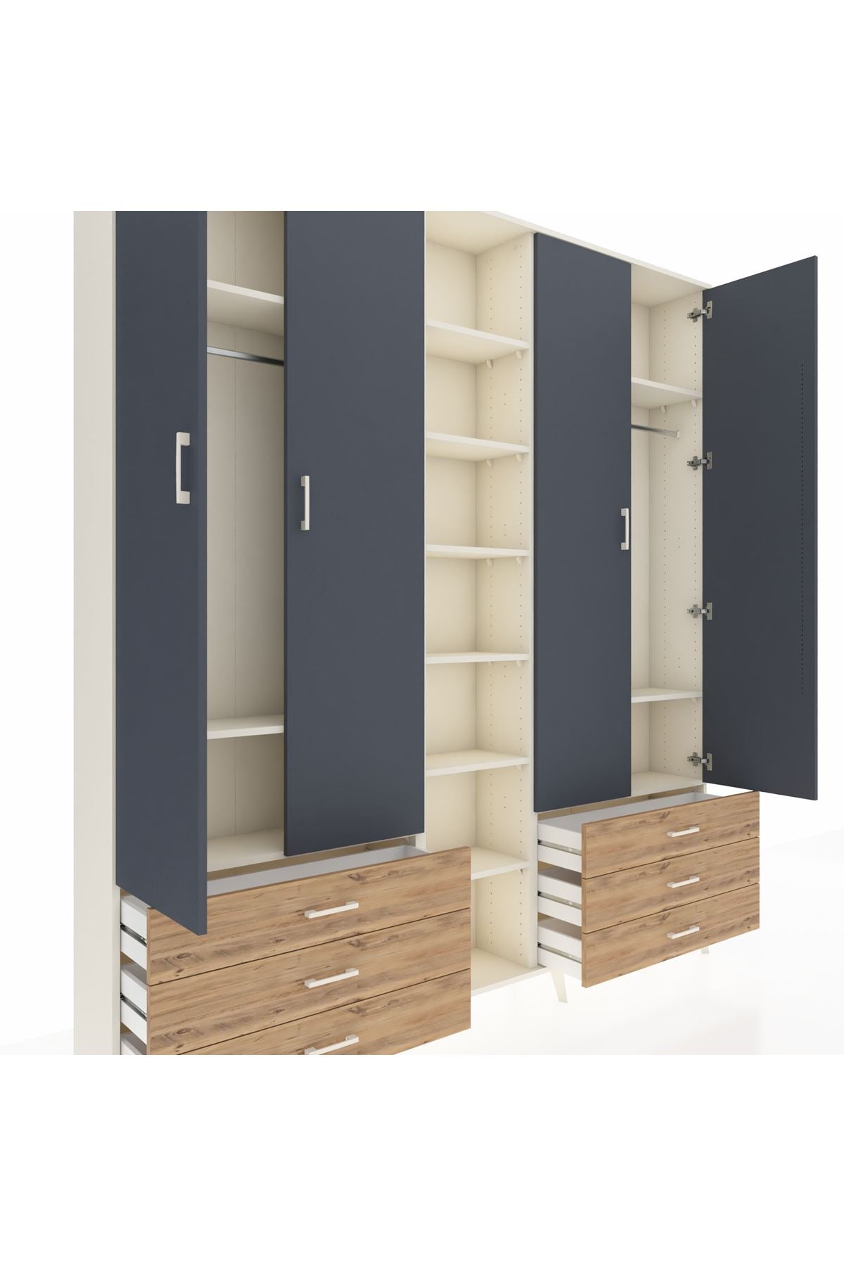 Arges Dolap 13 Raflı 6 Çekmeceli 2 Askılı 220x30x243 Aytaşı-Antrasit/Çam