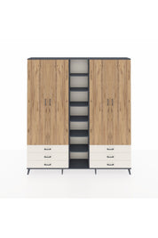 Arges Dolap 13 Raflı 6 Çekmeceli 2 Askılı 220x30x243 Antrasit-Çam/Aytaşı