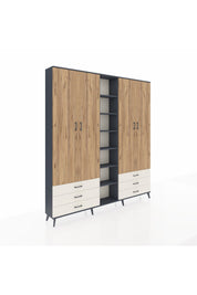 Arges Dolap 13 Raflı 6 Çekmeceli 2 Askılı 220x30x243 Antrasit-Çam/Aytaşı