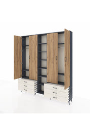 Arges Dolap 13 Raflı 6 Çekmeceli 2 Askılı 220x30x243 Antrasit-Çam/Aytaşı