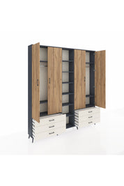 Arges Dolap 13 Raflı 6 Çekmeceli 2 Askılı 220x30x243 Antrasit-Çam/Aytaşı