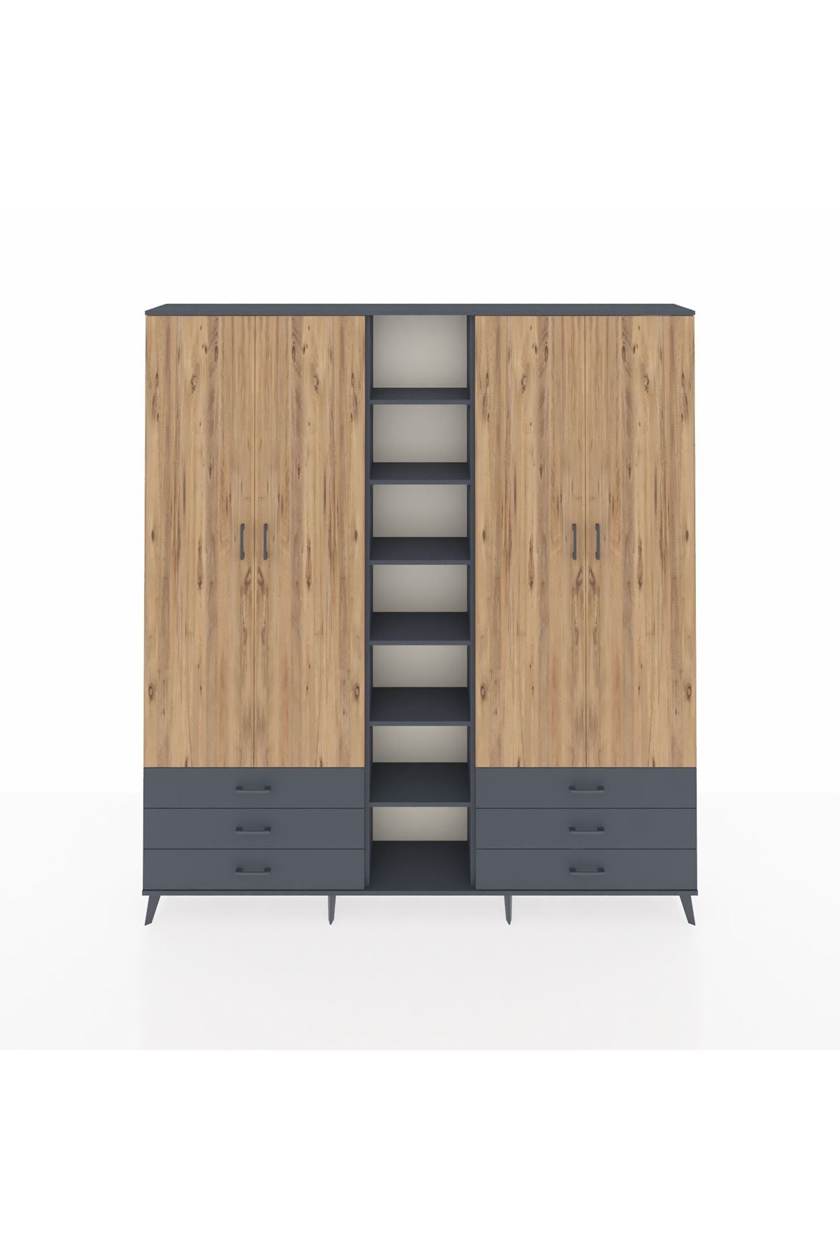 Arges Dolap 13 Raflı 6 Çekmeceli 2 Askılı 220x30x243 Antrasit-Çam/Antrasit