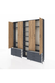 Arges Dolap 13 Raflı 6 Çekmeceli 2 Askılı 220x30x243 Antrasit-Çam/Antrasit