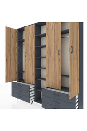 Arges Dolap 13 Raflı 6 Çekmeceli 2 Askılı 220x30x243 Antrasit-Çam/Antrasit