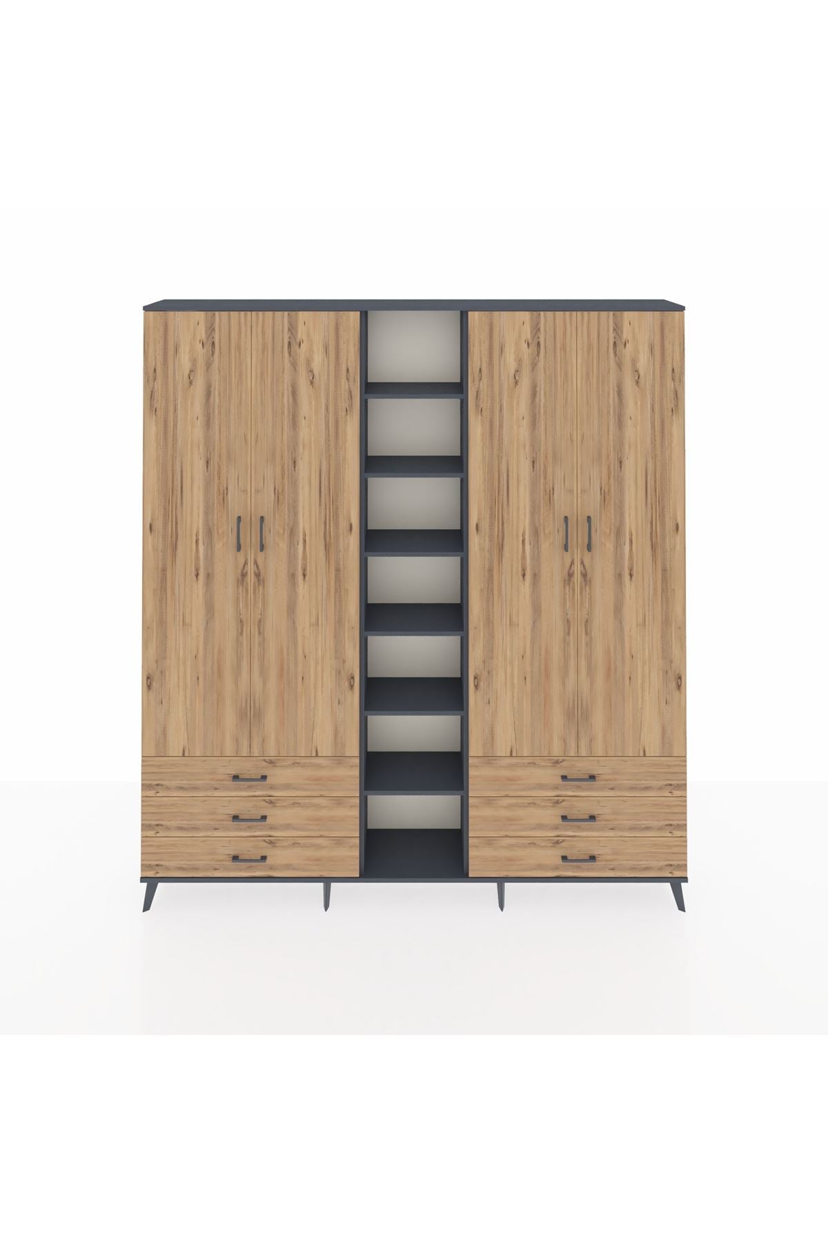 Arges Gardrop 13 Raflı 6 Çekmeceli 2 Askılı 220x30x243 Antrasit-Çam