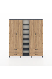 Arges Gardrop 13 Raflı 6 Çekmeceli 2 Askılı 220x30x243 Antrasit-Çam