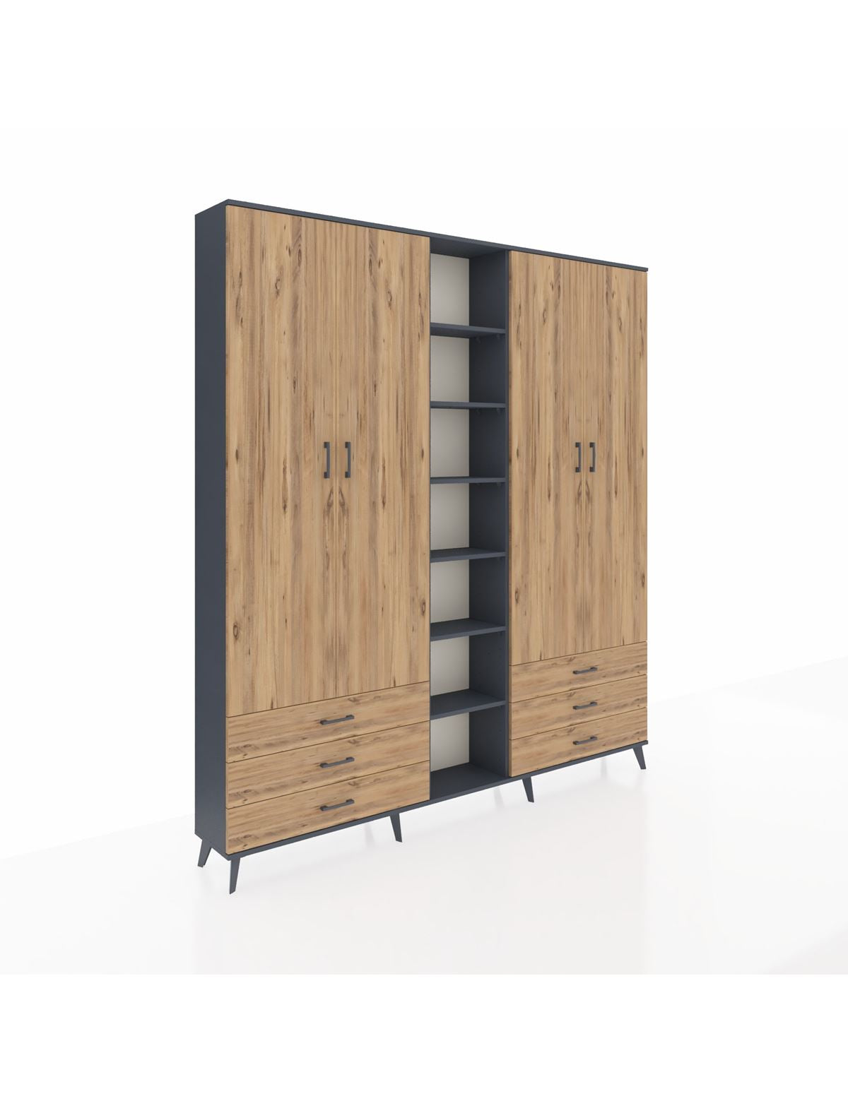 Arges Gardrop 13 Raflı 6 Çekmeceli 2 Askılı 220x30x243 Antrasit-Çam