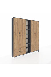 Arges Gardrop 13 Raflı 6 Çekmeceli 2 Askılı 220x30x243 Antrasit-Çam