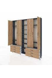 Arges Gardrop 13 Raflı 6 Çekmeceli 2 Askılı 220x30x243 Antrasit-Çam