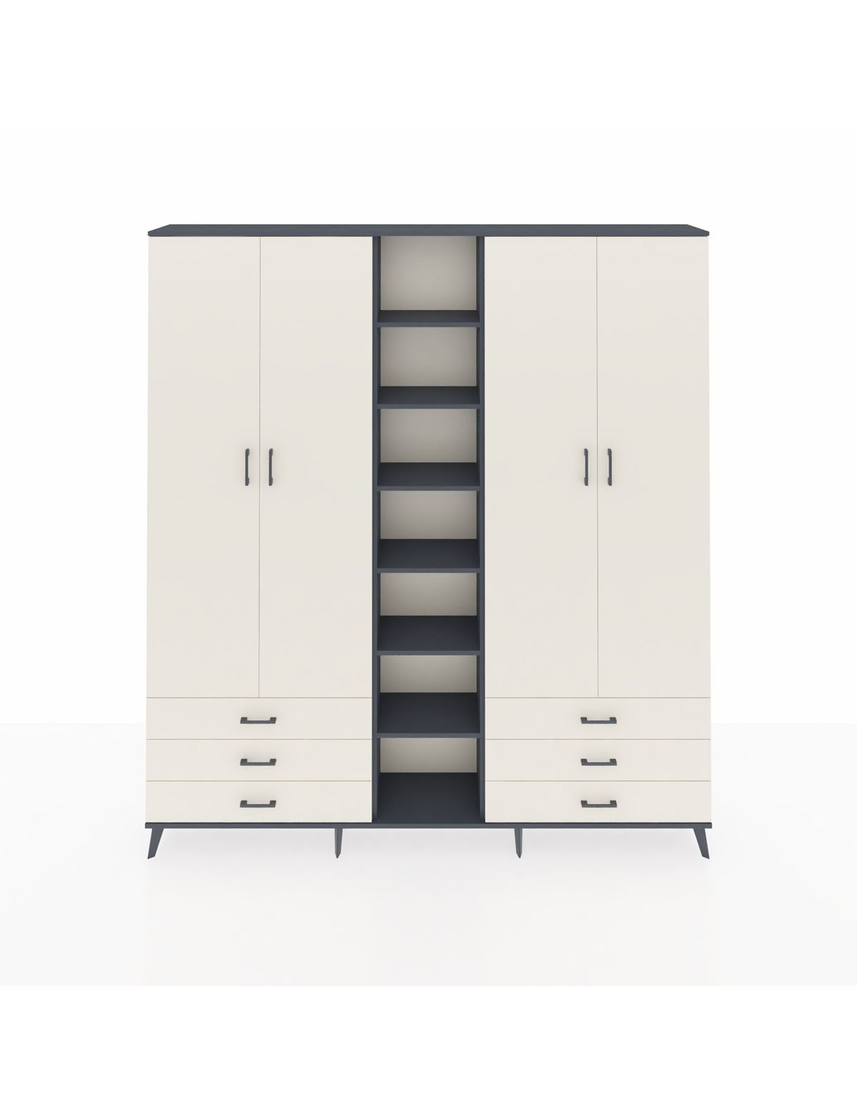 Arges Gardrop 13 Raflı 6 Çekmeceli 2 Askılı 220x30x243 Antrasit-Aytaşı