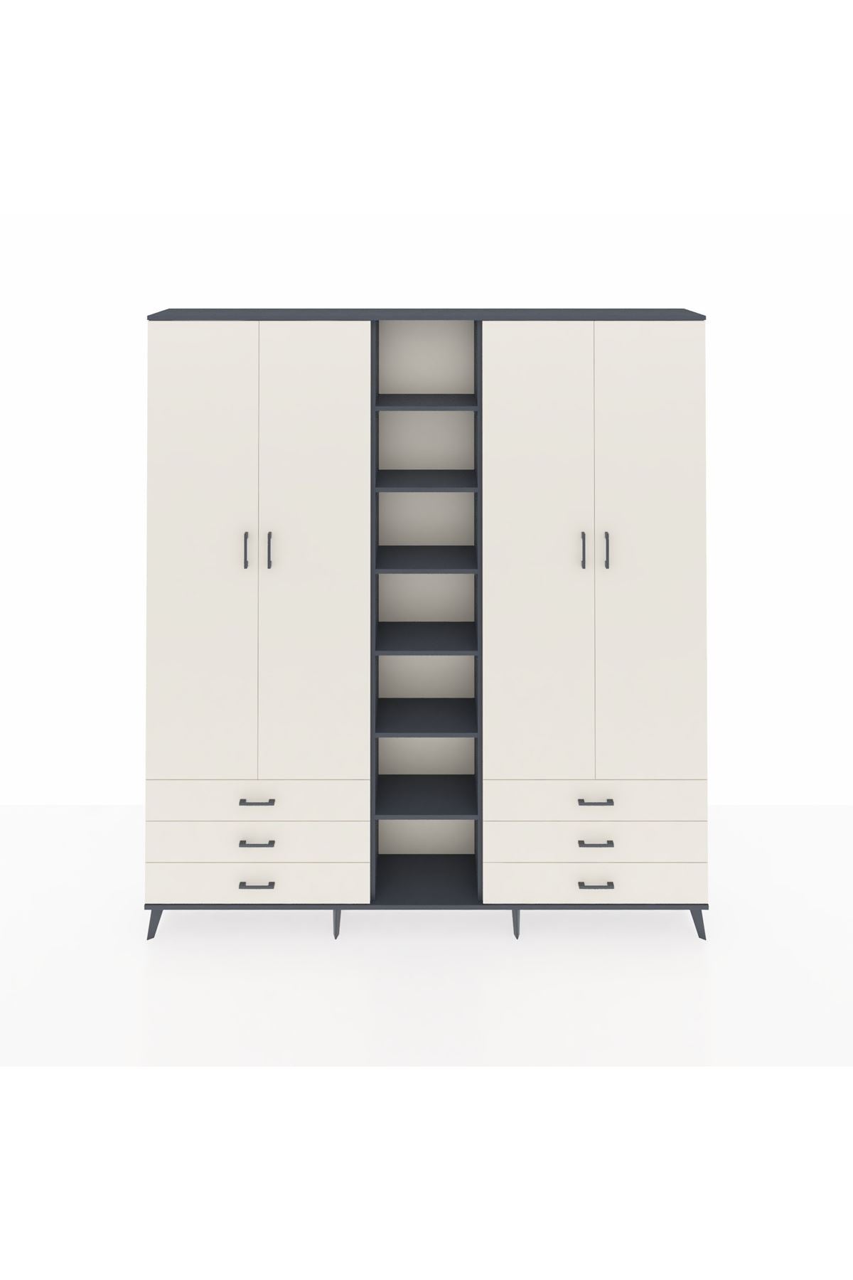 Arges Gardrop 13 Raflı 6 Çekmeceli 2 Askılı 220x30x243 Antrasit-Aytaşı