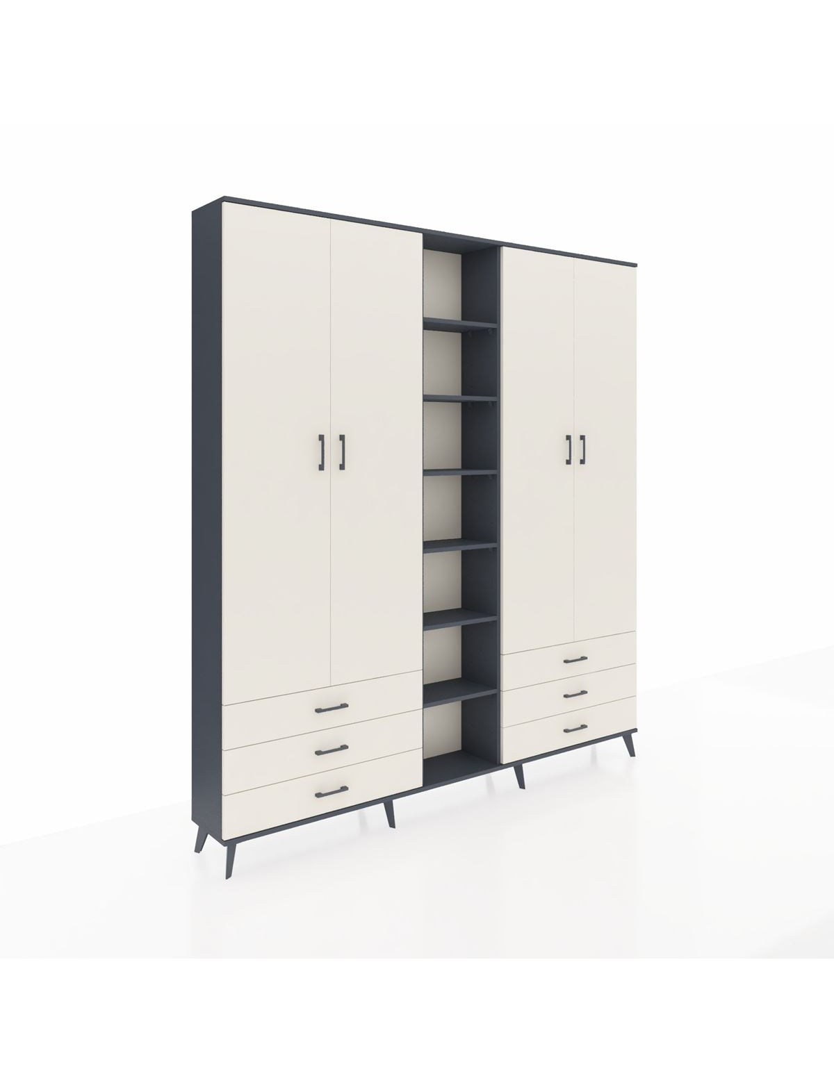 Arges Gardrop 13 Raflı 6 Çekmeceli 2 Askılı 220x30x243 Antrasit-Aytaşı