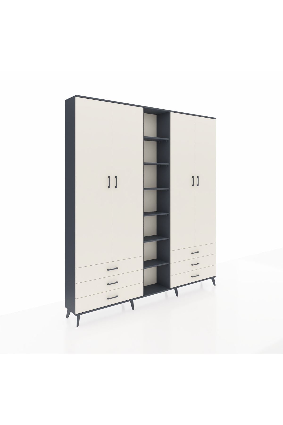 Arges Gardrop 13 Raflı 6 Çekmeceli 2 Askılı 220x30x243 Antrasit-Aytaşı