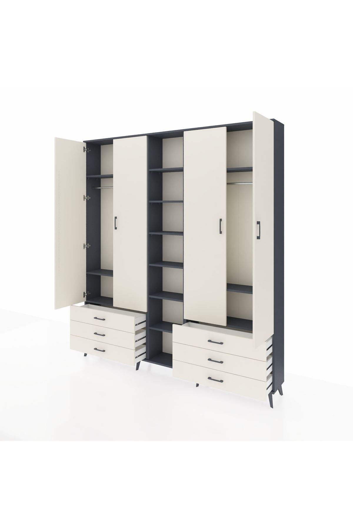 Arges Gardrop 13 Raflı 6 Çekmeceli 2 Askılı 220x30x243 Antrasit-Aytaşı