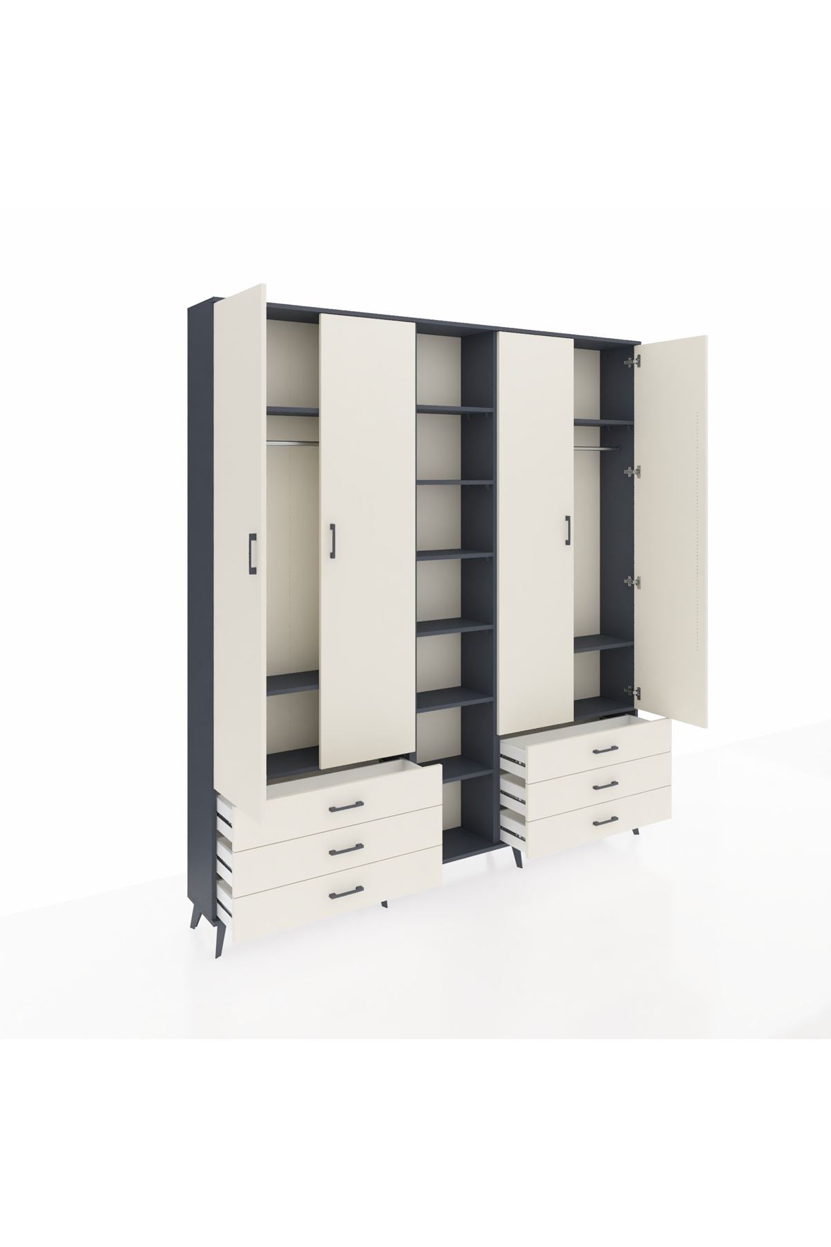 Arges Gardrop 13 Raflı 6 Çekmeceli 2 Askılı 220x30x243 Antrasit-Aytaşı