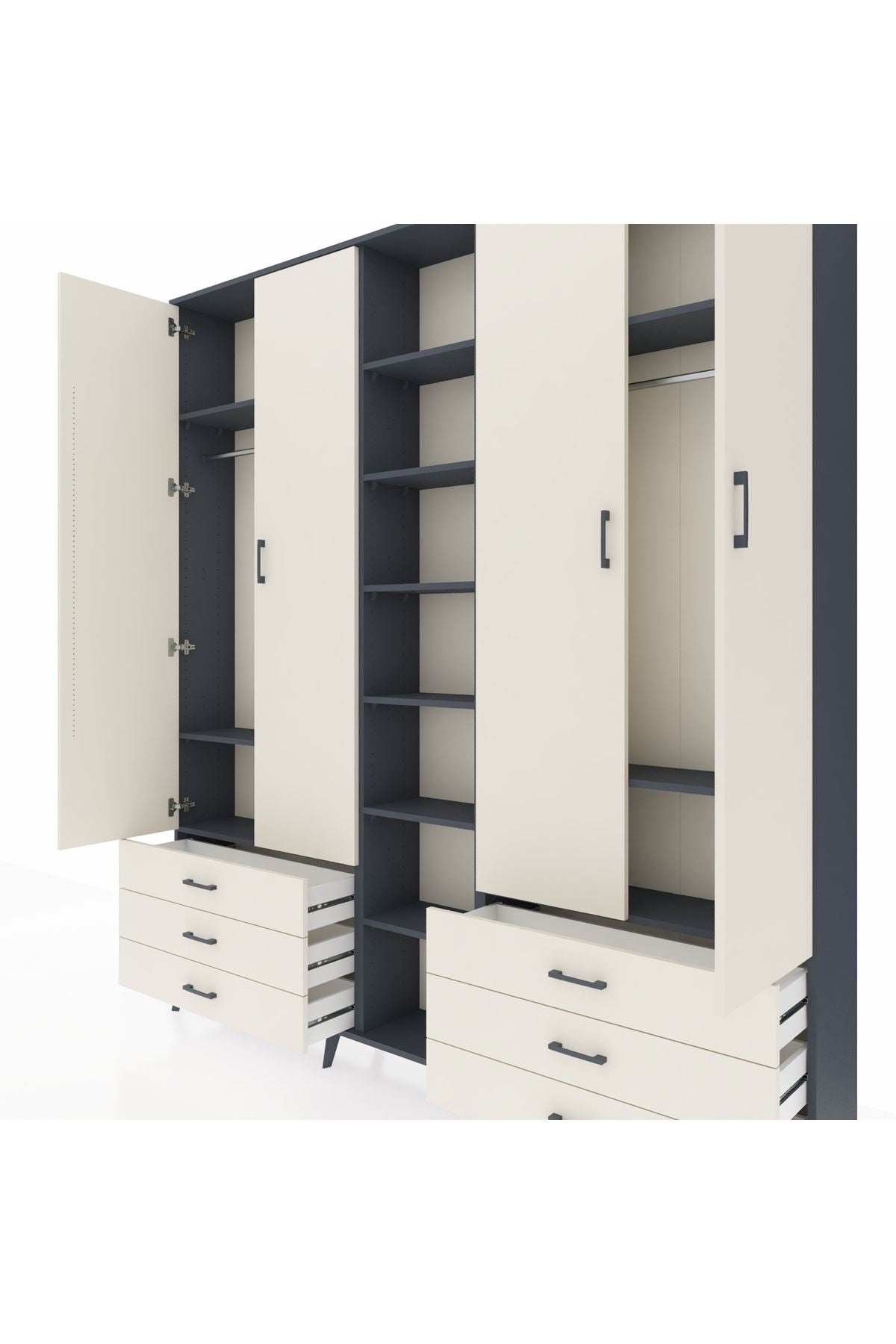 Arges Gardrop 13 Raflı 6 Çekmeceli 2 Askılı 220x30x243 Antrasit-Aytaşı