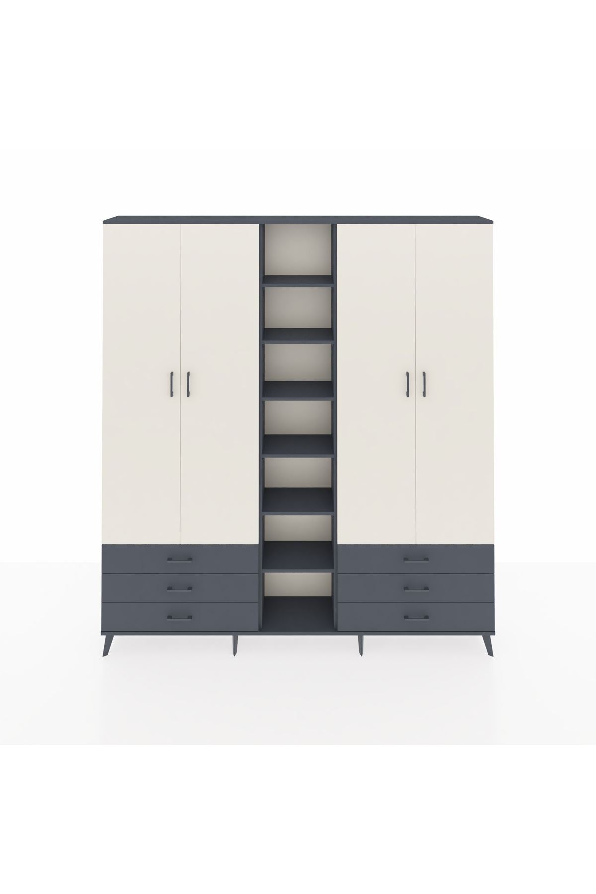 Arges Dolap 13 Raflı 6 Çekmeceli 2 Askılı 220x30x243 Antrasit-Aytaşı/Antrasit